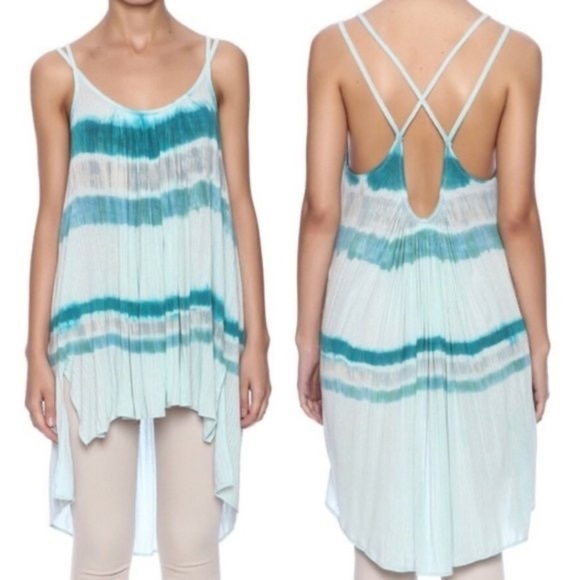 𝅺FREE People Tie Dye Aquamarine Fly Away Tank Woman’s Size Medium - Picture 1 of 13